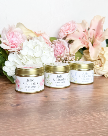 Bougies personnalisées dorées cadeaux d'invités